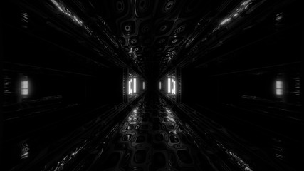 futuristic scifi space hangar tunnel corridor 3d illustration with abstract eye texture background wallpaper