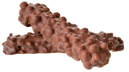  Chocolate bar with peanut and puffed rice isolated