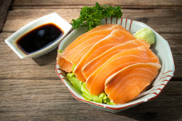 Salmon sashimi. Freshness fish. Favorite menu of Japanese food.