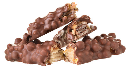  Chocolate bar with peanut and puffed rice isolated