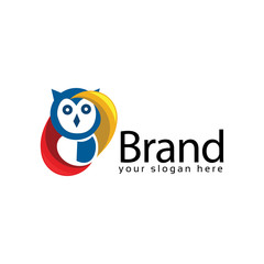 Colorful owl logo, flat design. Vector Illustration on white background