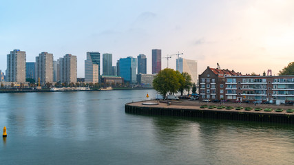 Fototapeta na wymiar Rotterdam city in the river Maas in South Holland.