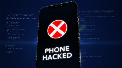 smartphone under hacker attack on blue digital background