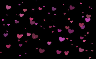 Bokeh hearts on black background. lots of little hearts. Romance. Backgrounds for lovers. Valentine's day.