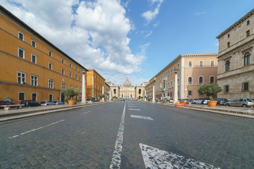 Via della Conciliazione, street view with St. Peter's Basilica in the background, Vatican