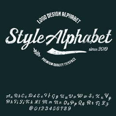 Hand drawn calligraphy typeface on background for logos.Outdoor poster advertising inspired font. Textured unique brush in alphabet style. Letters.Vector Alphabet. Exclusive Custom Letters.