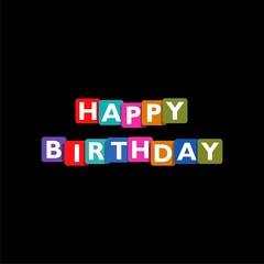 Happy Birthday formed with colorful letter on black background