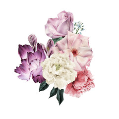 Bouquet of flowers, can be used as greeting card, invitation card for wedding, birthday and other holiday and  summer background