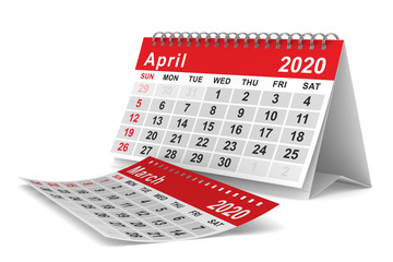 2020 year. Calendar for April. Isolated 3D illustration