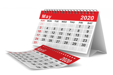 2020 year. Calendar for May. Isolated 3D illustration