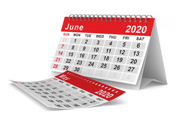 2020 year. Calendar for June. Isolated 3D illustration
