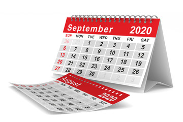 2020 year. Calendar for September. Isolated 3D illustration