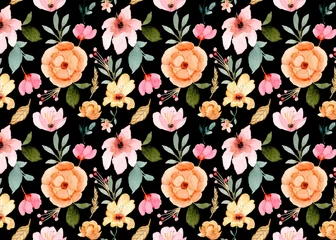 Behang  watercolor floral seamless pattern © Asrulaqroni