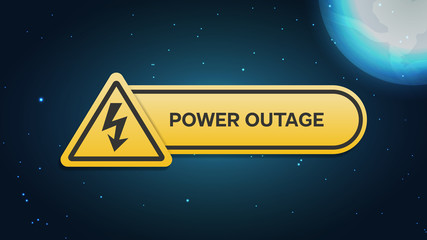 Power outage banner with a warning sign the one is on the background of the night city and bright moon and stars