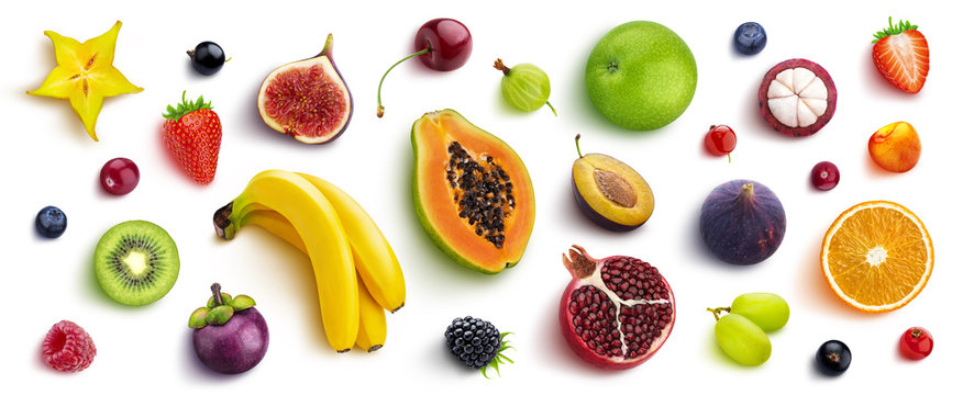 Mix Of Different Fruits And Berries, Flat Lay, Top View