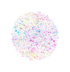 Colorful vibrant textured background of splash particles in circle. Decorative chaotic texture for design. Handmade overlay backdrop.