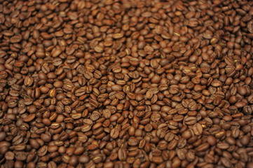 Freshly baked coffee beans are dried in a red basket