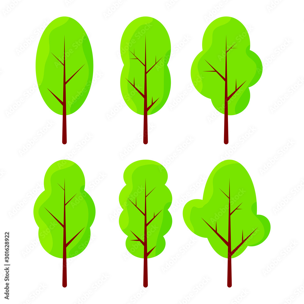 Poster modern flat illustration with green trees on white background for concept design. flat graphic desig