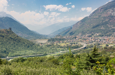 a view of Chatillon and the highway in the Aosta Valley, Italy
