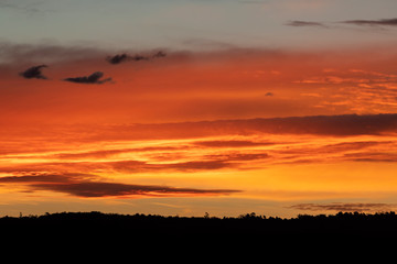 Vibrant red sunset caused by bushfire smoke in the blue mountains in australia