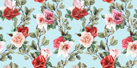 Stickers pour porte Roses Motif floral sans couture avec des fleurs, aquarelle