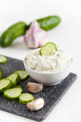 Greek tzatziki sauce with yogurt, cucumbers and garlic