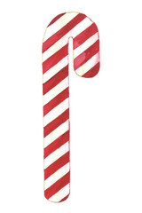 Caramel Christmas striped red and white sweet cane. Watercolor hand drawn illustration