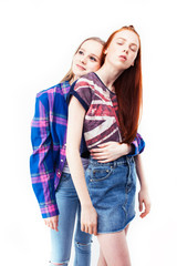 best friends teenage girls together having fun, posing emotional on white background, besties happy smiling, lifestyle people concept close up.