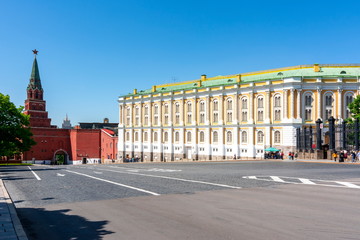 Fototapeta na wymiar Borovitskaya Tower and Kremlin Armoury museum, Moscow, Russia