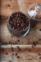 Roasted coffee beans in a glass jar