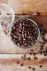 Roasted coffee beans in a glass jar