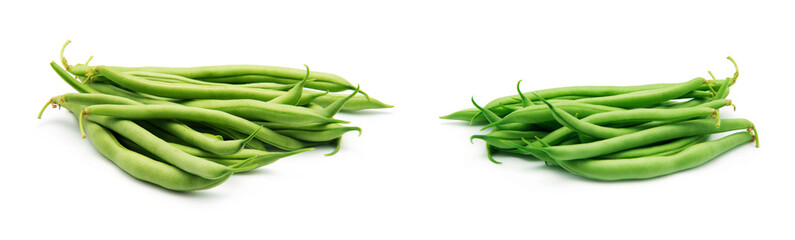 Few green french beans isolated on the white background