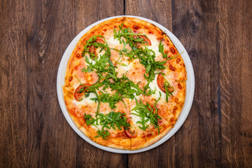 classic Italian pizza on a wooden table