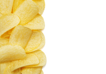 Potato chips isolated white background.