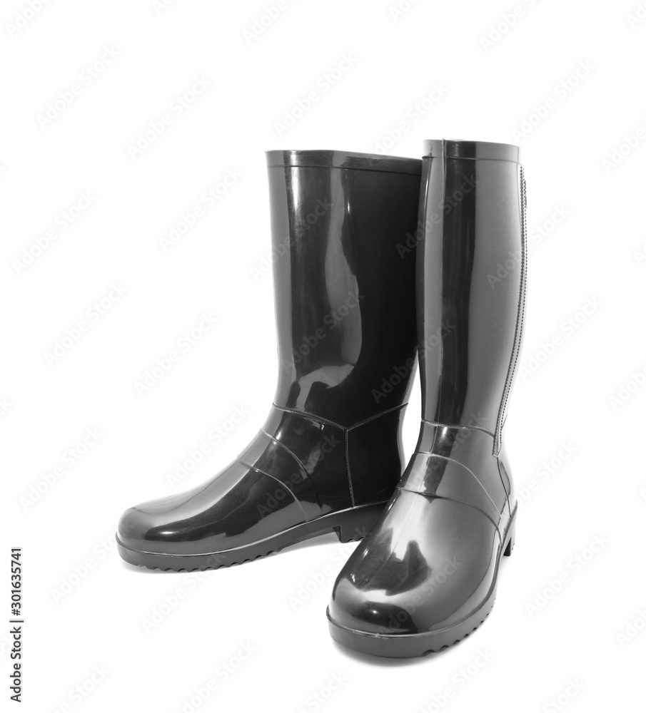 Canvas Prints Black rubber boots on a white background