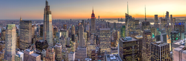 New York City Manhattan buildings skyline sunset evening