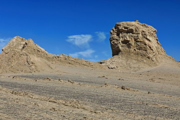 Yardangs-wind eroded rock and bedrock surfaces-alternating ridges and furrows-Qaidam desert-Qinghai-China-0553
