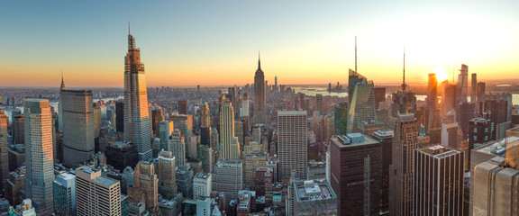 New York City Manhattan Gebäude Skyline Sonnenuntergang Abend 2019 November