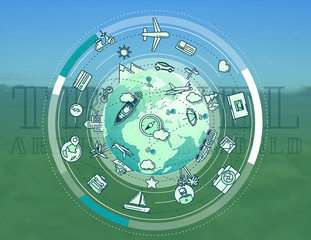 Promotional illustration on the topic of travel around the world.