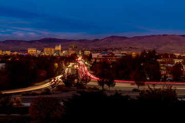 Fototapeta na wymiar Boise skyline blue hour with streaking car lights