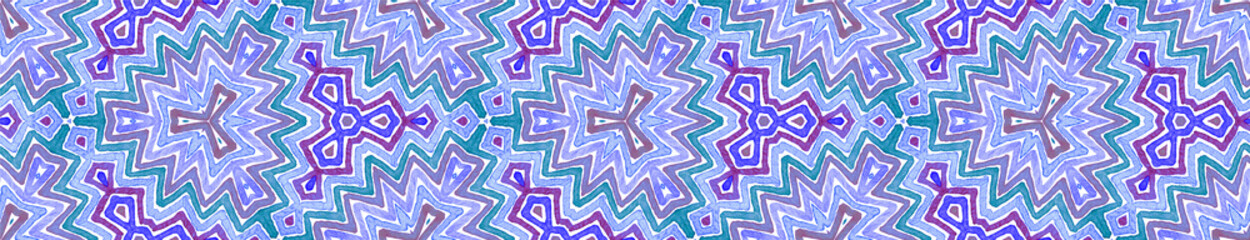 Blue Seamless Border Scroll. Geometric Watercolor 