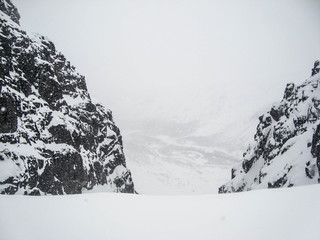 Fototapeta na wymiar between rocks. Mountains in Russia, Kirovsk, Murmansk region winter