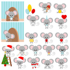 Cute mouse vector set isolated on white background - flat design cartoon character.