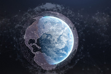 Naklejka na ściany i meble 3d planet earth hologram with global communication lines, around it