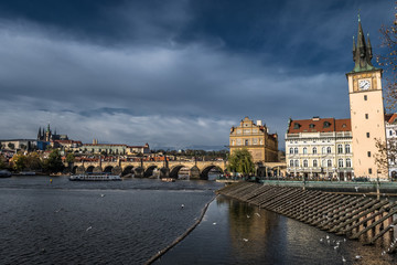 Charles Bridge Over Moldova River And Hradcany Castle In Prague In The Czech Republic