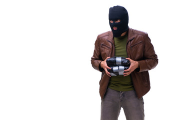 Robber wearing balaclava isolated on white background