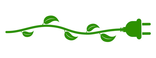 Green energy electricity, electric plug icon sign with cord – stock vector
