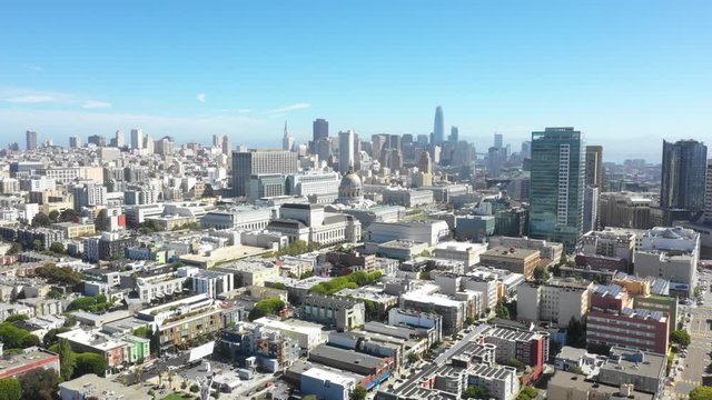 Flying over San Franciscos Skyline, California, USA
