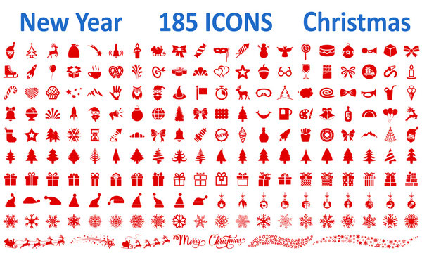 Christmas, New Year Holidays Icon Big Set In Flat Style Collection – Stock Vector