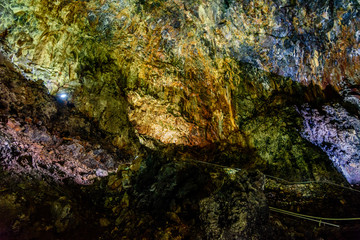 algar do carvalho, view of the cave algar do cavalho an hole in the heart of the earth. terceira, azore, portugal